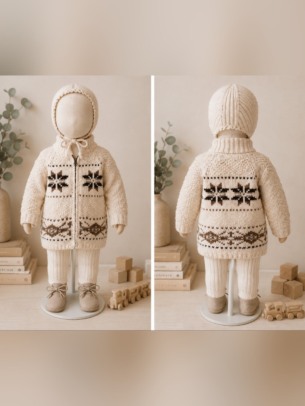 ZARA Cream Knit Nordic-Pattern Kids Chunky Zipper Closure Cardigan 18-24 Months